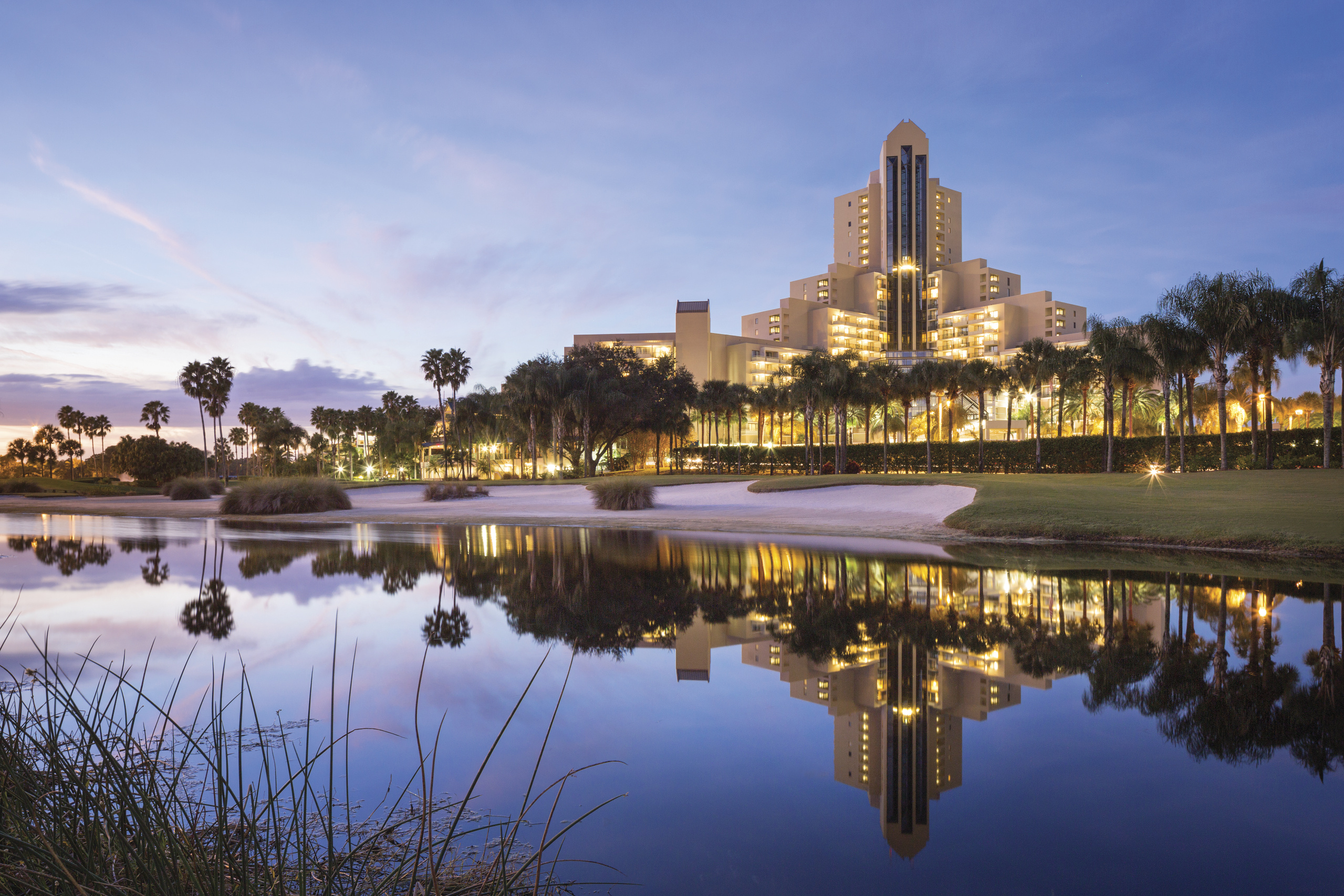 View of building and waterfront from golf course 18th green