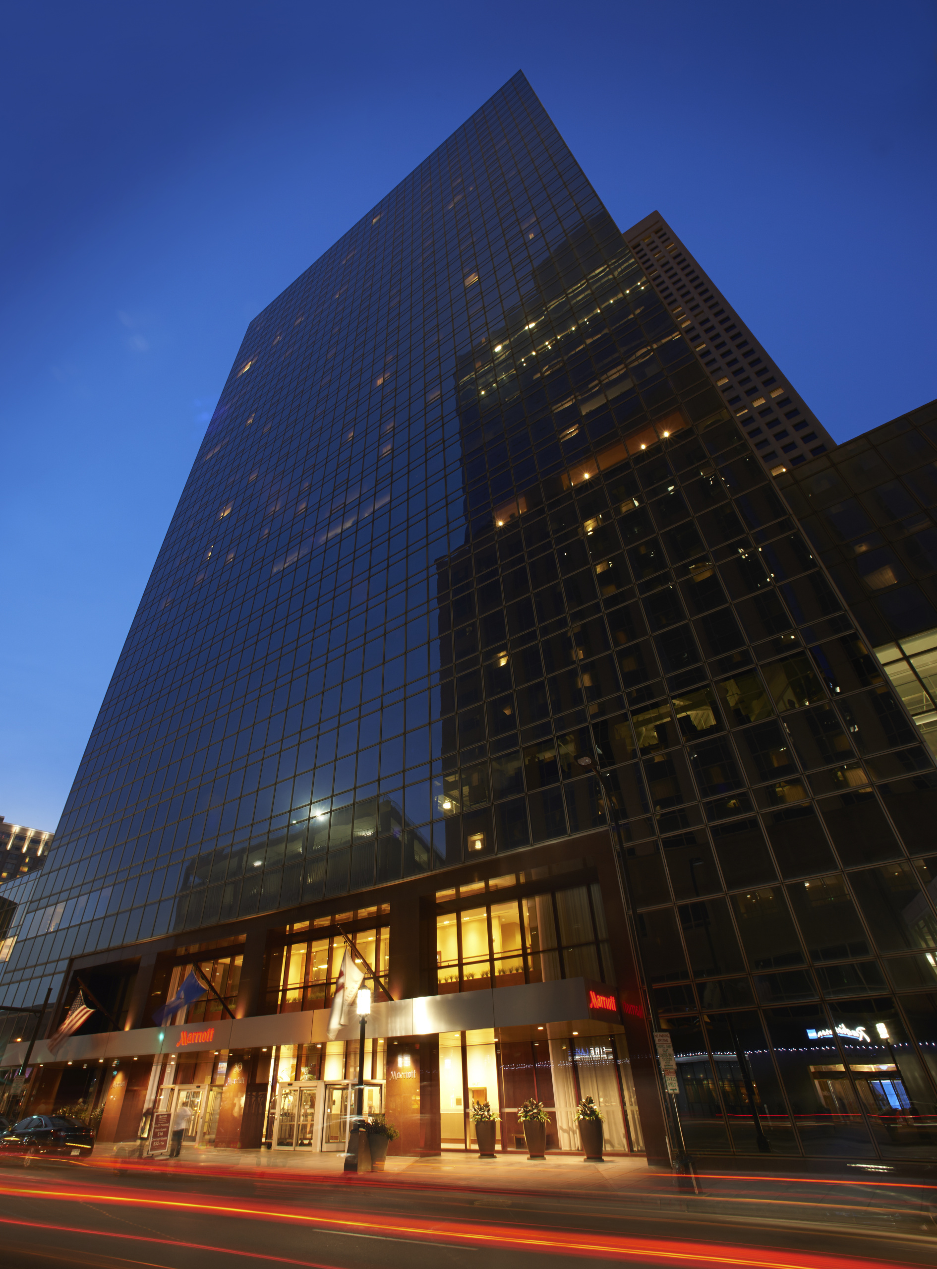 View of entrance at night