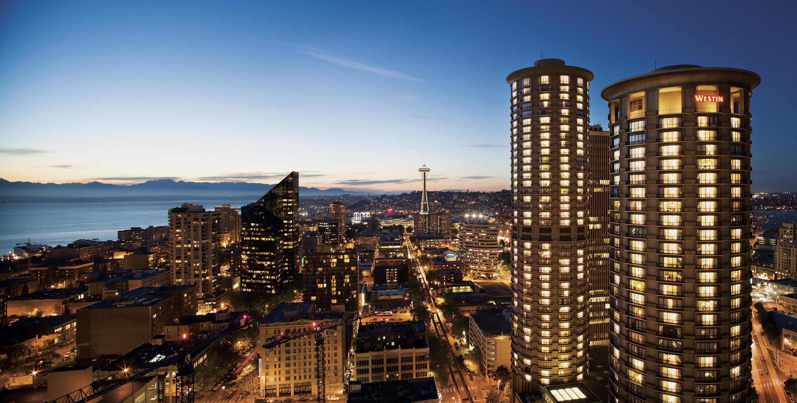 Aerial of buildings and surroundings at night"Most Commonly Used" property view